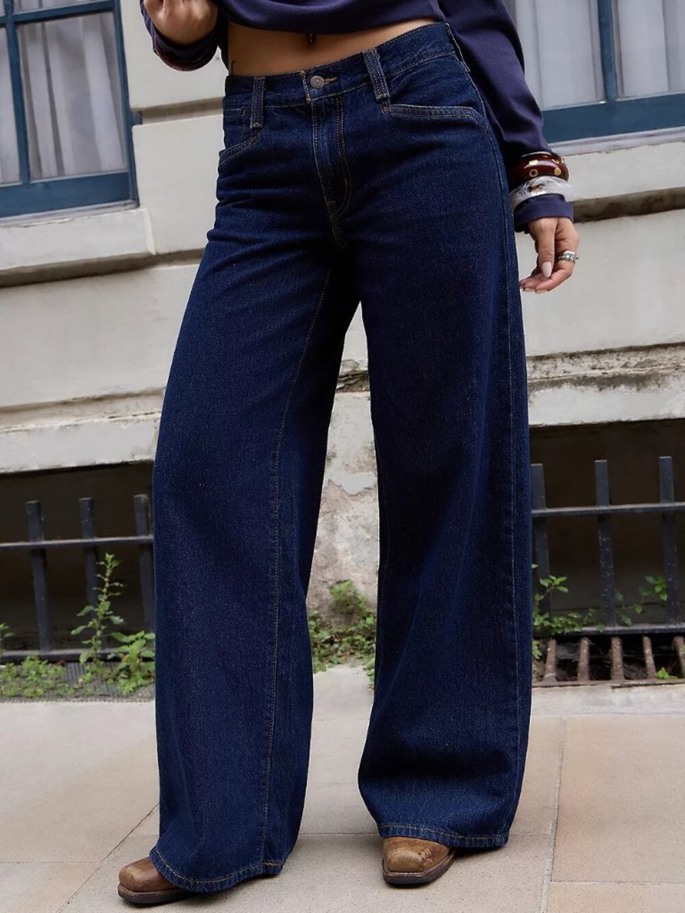 NWOT LEVI'S 94 Baggy Wide Leg Dark Blue Denim Jeans Size 25